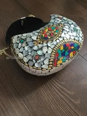 white mosaic metal clutch Handmade clutch purse best mobile holder handbag at affordable price by LUXURY CRAFTS