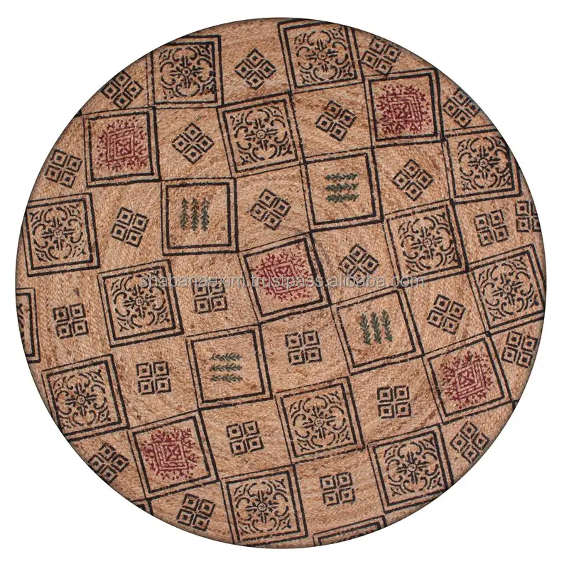 Wholesale Braided Jute Rug Handwoven Bedroom Jute Carpet Custom Hand Printed Floor Rug