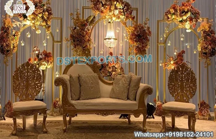 Western Wedding Golden Metal Arches Panels Special Wedding Stage Metal Gate Back Frame Stunning Wedding Floral Metal Gate
