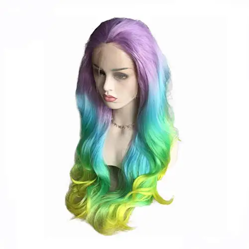 Hot Sale Product Purple/Yellow/Blue/Green Color Mixed color Brazilian Wave Hair Wigs For Black Women