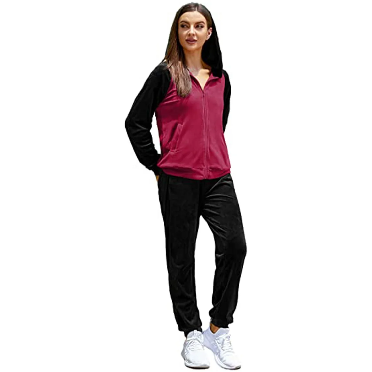 2021 Hot Sale Custom Two Piece Set Tracksuit Women Crop Zip Hoodie Joggers Sweat Suits Velour 2 piece Sets Sweatsuit Tracksuit