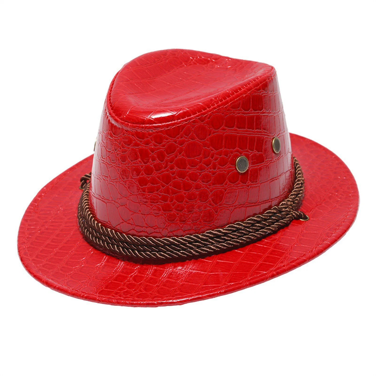 Customized Red Color Cowboy Hats  Genuine Leather Cowboy Hats for Men and Women Wholesale New Design Cowboy Hat Leather