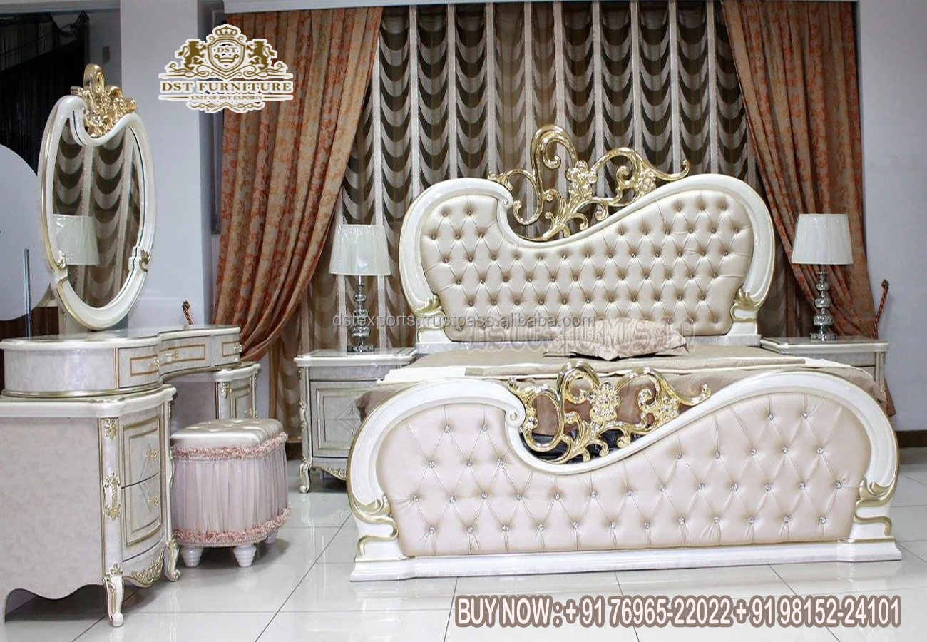 Modern White Polish Solid Wood Bed With Nightstands Buy Modern Hand Carved Bed With Side Stools Elegance Teak Wood Bed