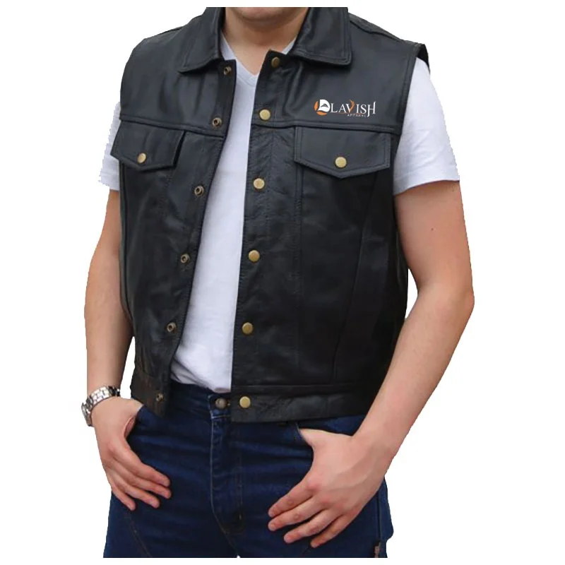 Men Waterproof Pure Leather Vest  Gilet 100% Genuine Leather Vest Customized Color Top Quality Logo Printing