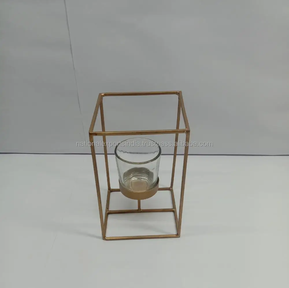 Популярный уникальный элегантный золотой подсвечник из стекла с металлической подставкой