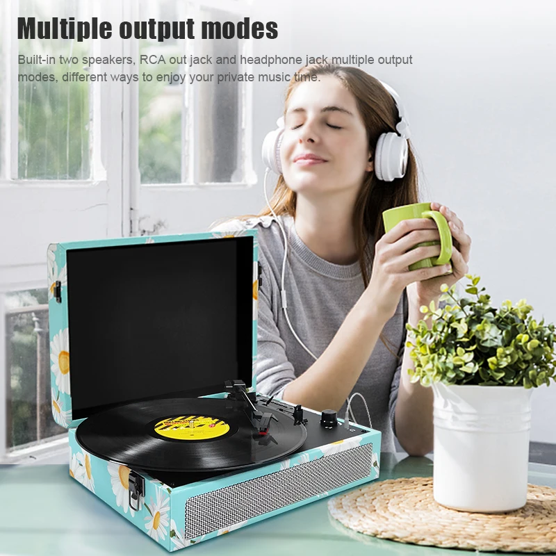 Виниловый проигрыватель проигрывателей с портативным граммофонным динамиком в стиле ретро Bluetooth