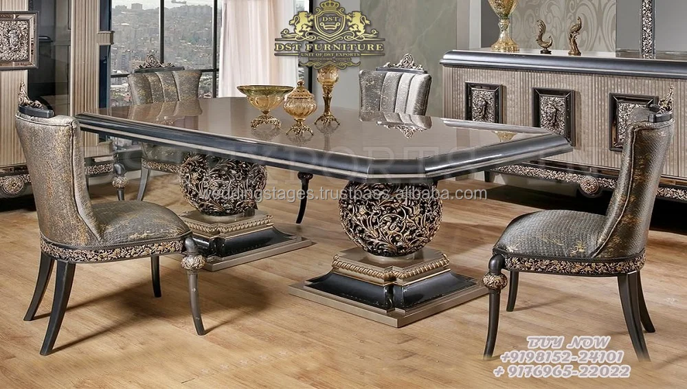 Современный дизайн высокоглянцевый Полированный обеденный стол набор стульев для обеденной комнаты в официальном стиле Обеденная Мебель из индийского тикового дерева