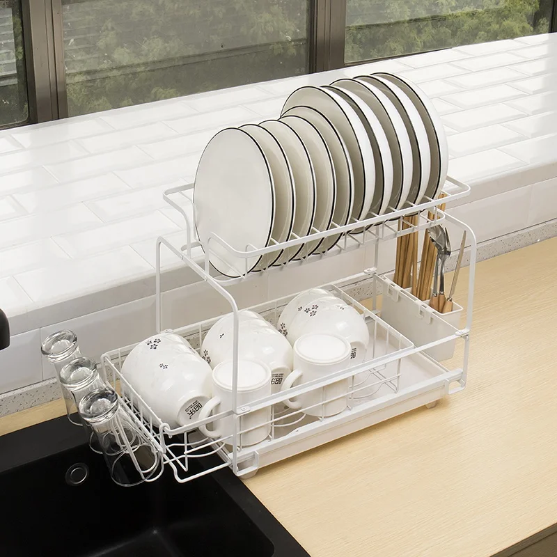 Двухъярусный выдвижной ящик, кухонный столешница, органайзер для хранения посуды, сушилка для посуды, подставка для посуды