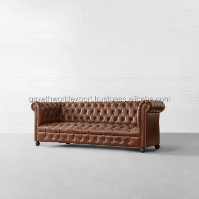 Chesterfield Brown Hot multi Seater Leather Sofa Chesterfield Restaurant Sofa Hotel Furniture Modern cafe home Furniture 2024