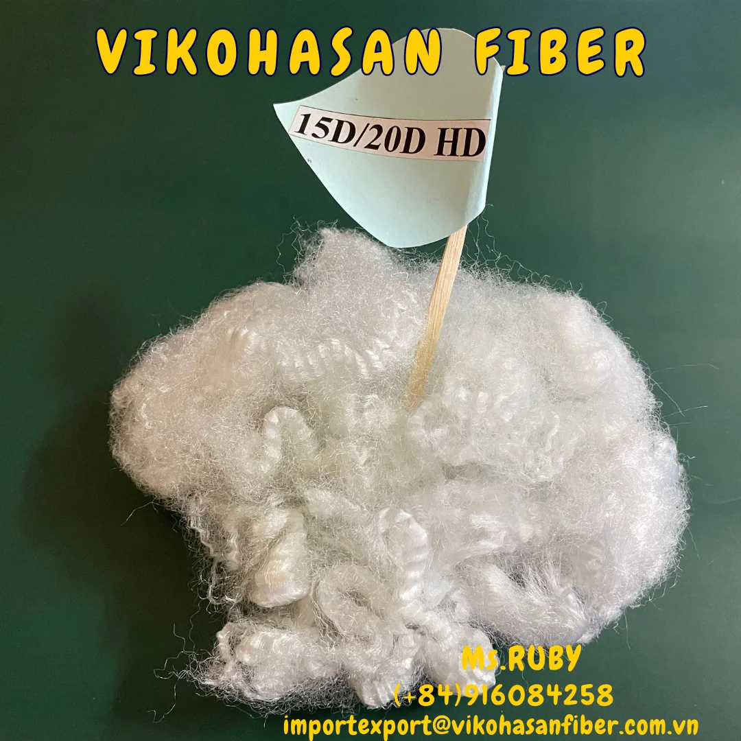 Recycled Polyester Staple Fiber 20D HD White Holow Non-Siliconized from Vikohasan Manufacturer for make quilt sofa furnitures