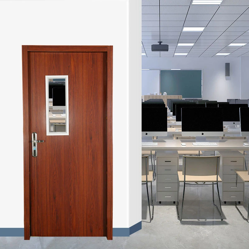 Hot Sale School Classroom Door Soundproof Exterior Front Entry Metal Door Wood Grain Steel Double Door for School College Office
