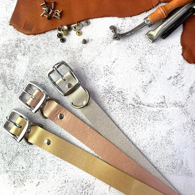 Широкий сверхпрочный плоский роскошный ошейник из воловьей кожи ручной работы серебристого цвета для собак роскошный ошейник для домашних животных