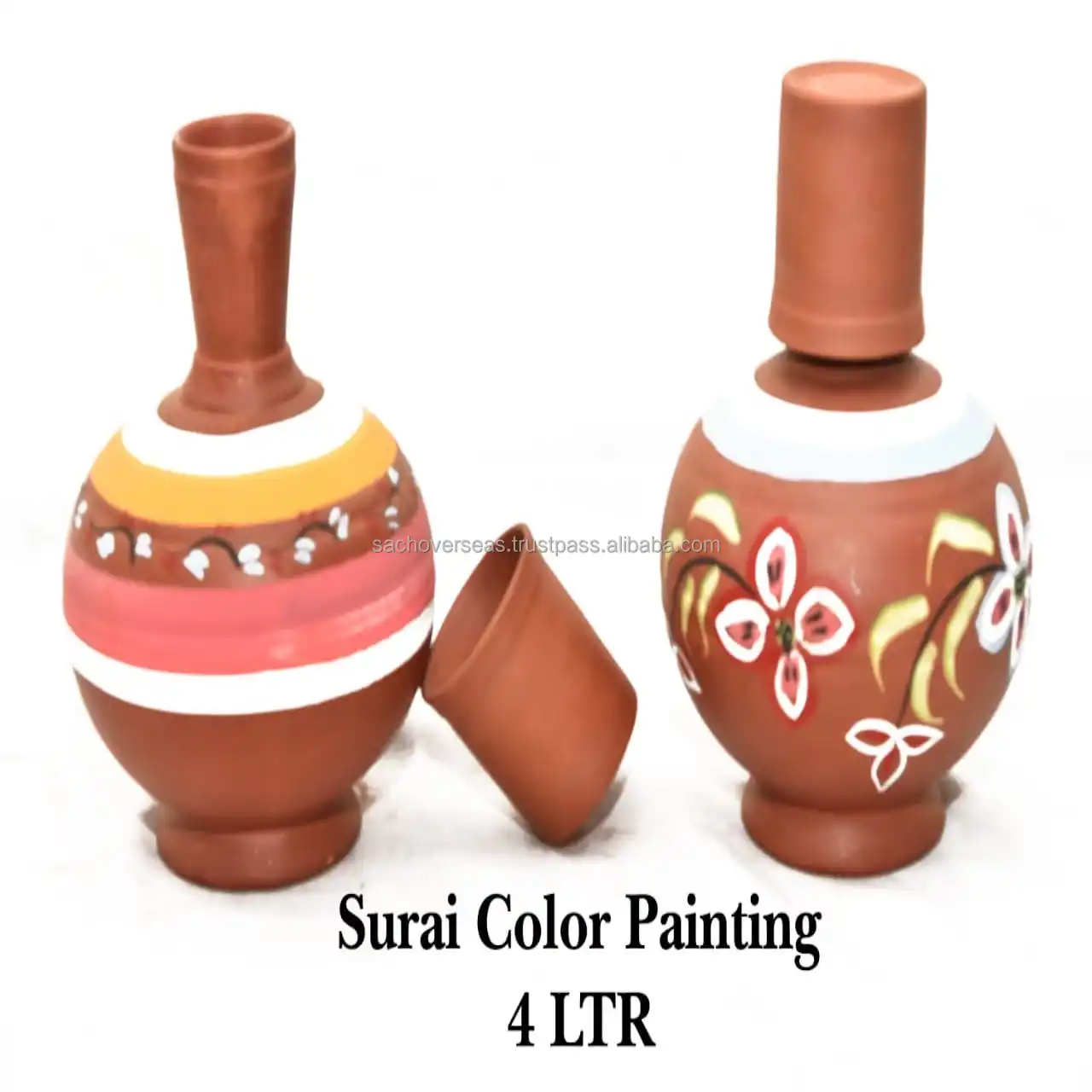 Unique Brick Design Top Mitti Clay Water Pot With Lid and SS Handle