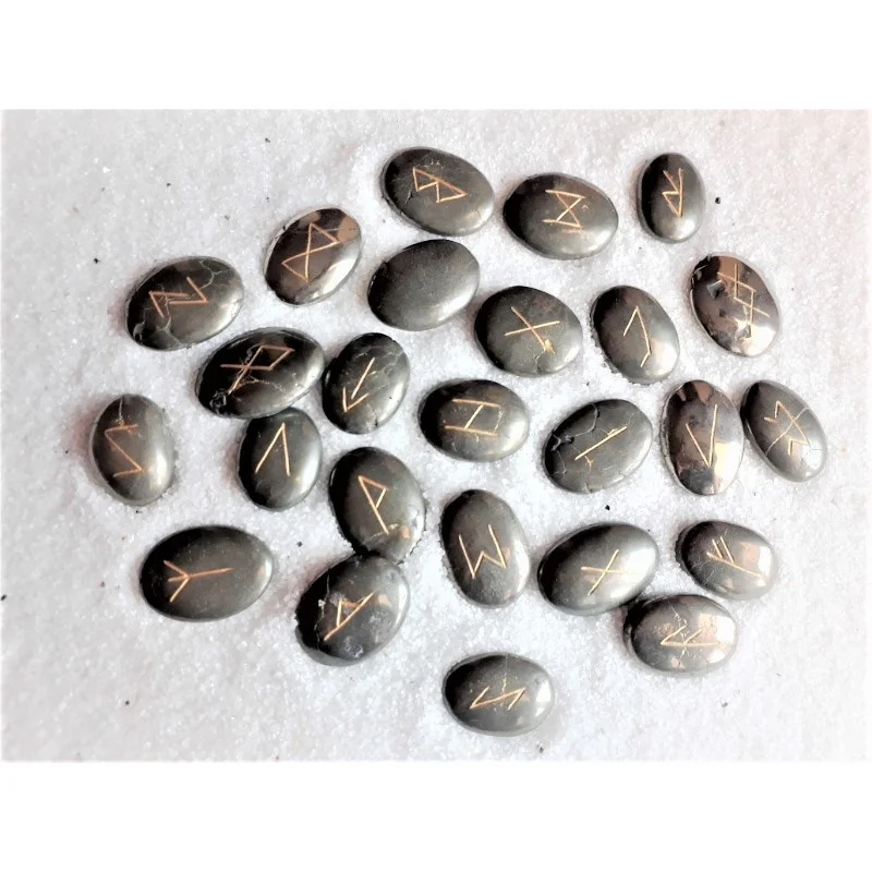 Gemstone Rune Stones Wholesale Pyrite 25 Pieces Reiki Symbol Rune Set Crystals Healing Rocks Minerals Meditation Feng Sui Set