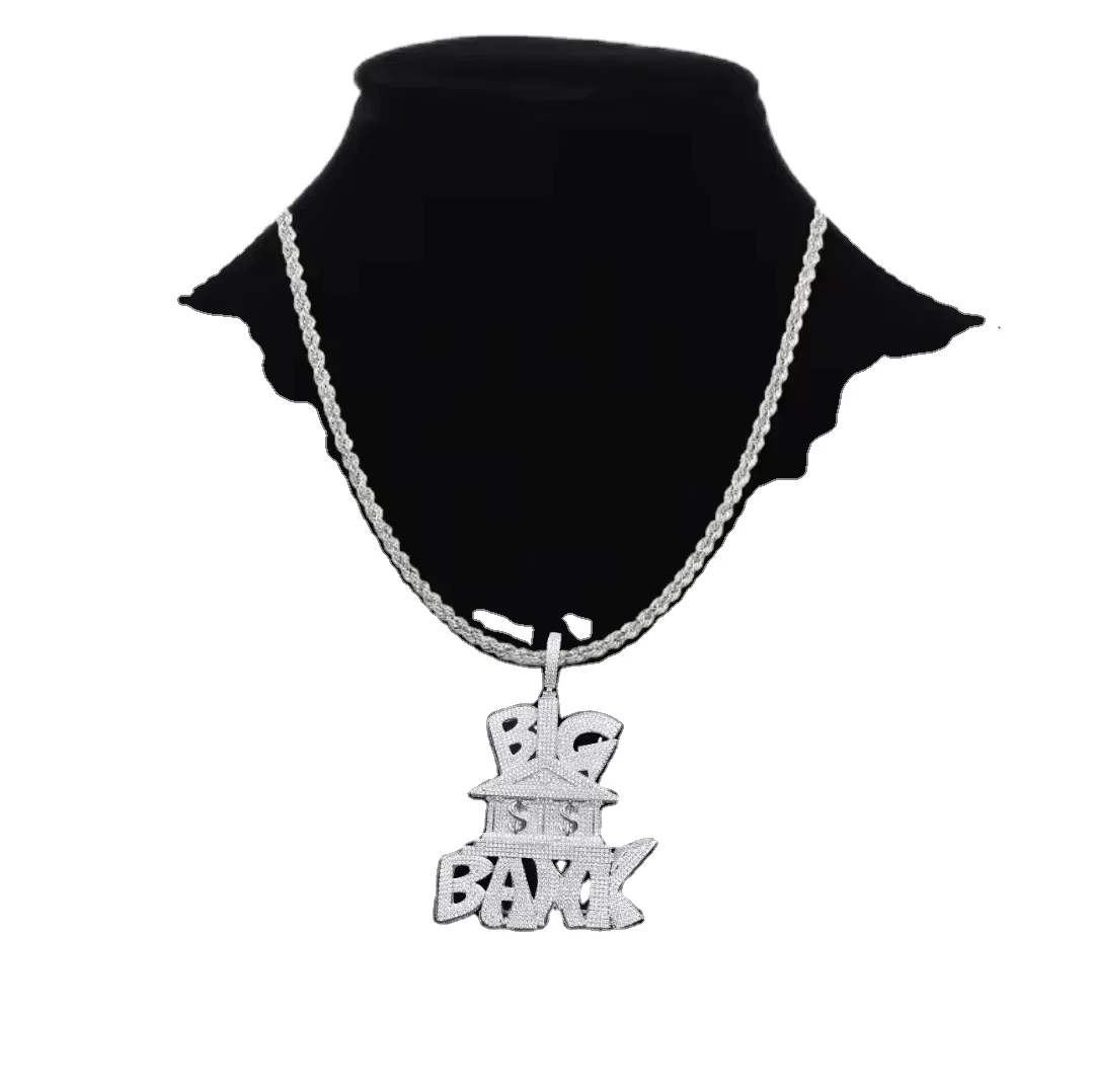 BIG BANK WITH DOLLAR SIGNS LUXURY LETTER PENDANT moissonite Test passes Diamond hip hop Fashion Gold Plated 925 Silver Pendant