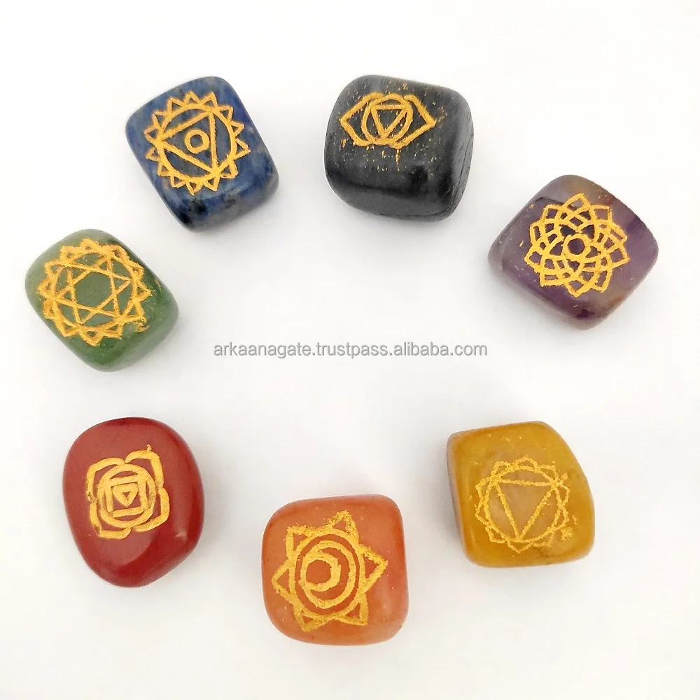 Wholesale 7 Chakra Healing Engraved Tumble Stone chakra crystals healing for sale