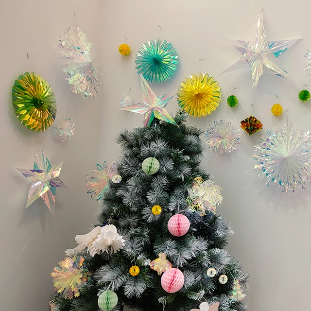 Set of Iridescent Ornament Star Hanging Decorations for Bridal Shower Wedding Birthday Frozen Theme Party Decorations