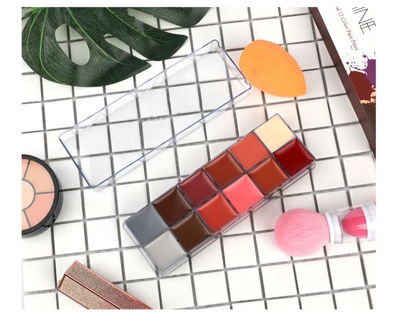 12-Color Cheek Red Face Paint Set Halloween Christmas Cosplay Body Painting Palette for Festivals