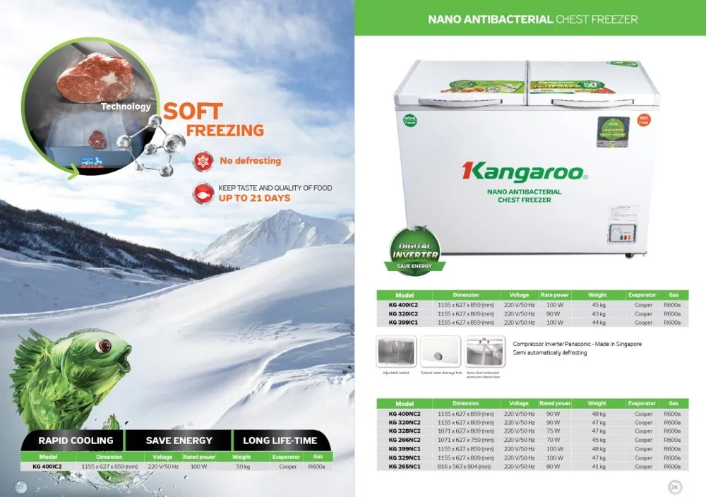 Chest freezer 1 compartment 1 door chest Freezer 90L/140L/286L/375L capacity - Made in Vietnam with best price