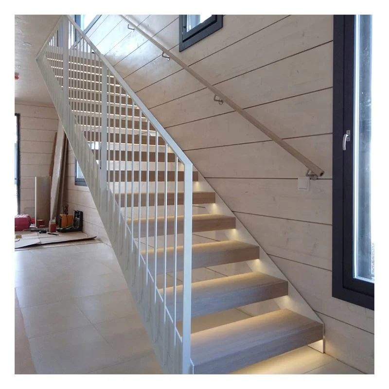 Alucasa Wooden Glass Prefabricated Stairs Straight Metal Oak Wood Indoor Staircases