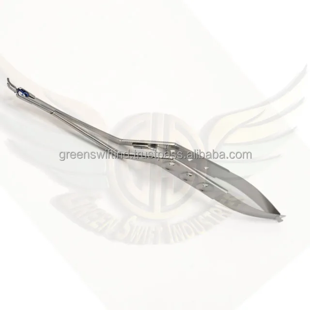 Green Swift Industries 110mm Titanium Aneurysm Clip Applicator Veterinary Instrument with Colored Button in Handle 245mm Length