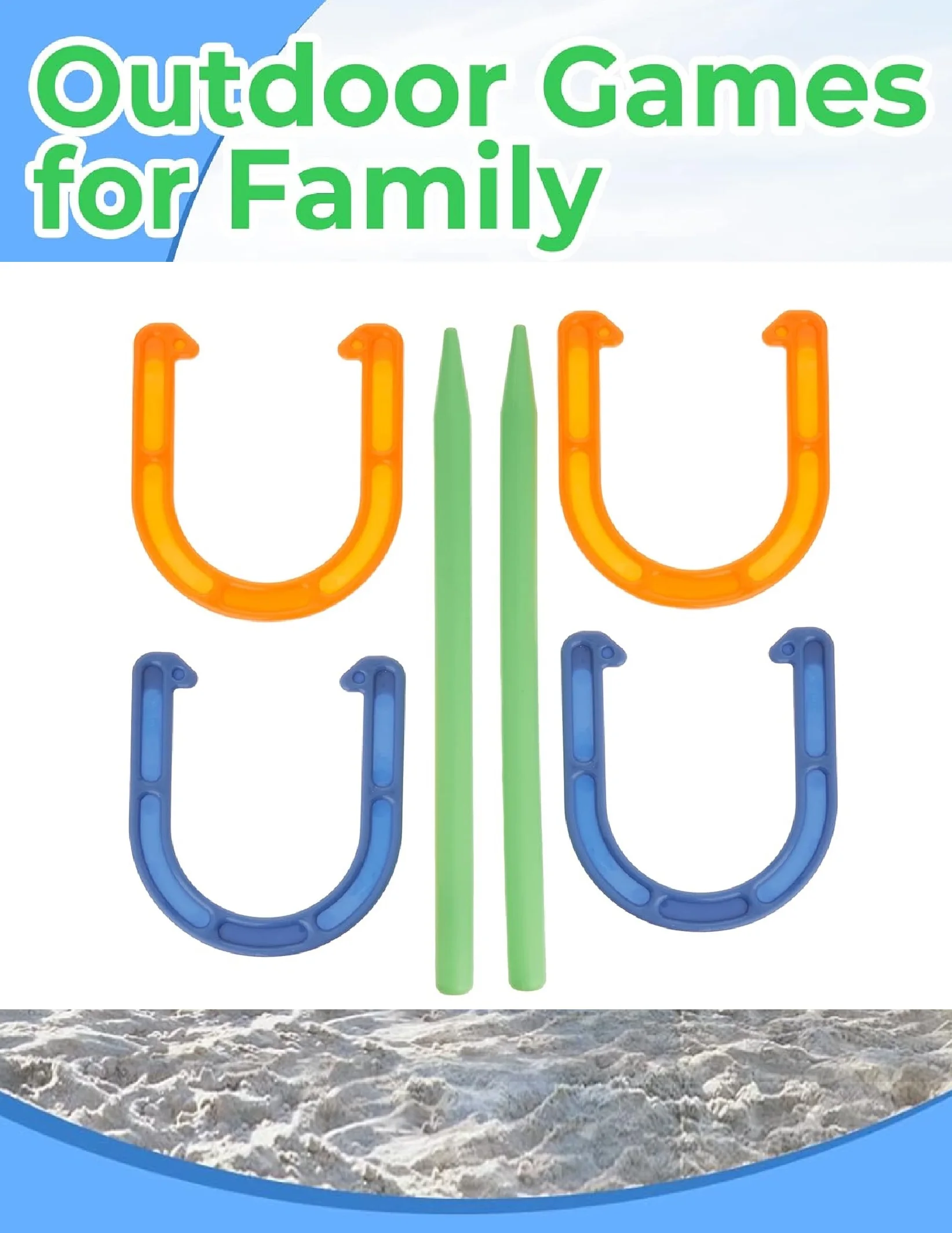 Waising Sports Plastic Horseshoe Game with 4 Horseshoes 2 Stakes for all ages