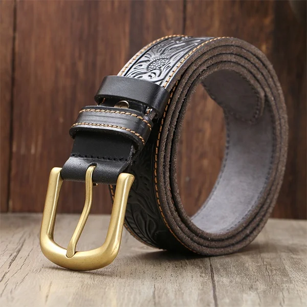 Custom Embossed Logo Buckle A Genuine Leather Ratchet leather belt mens