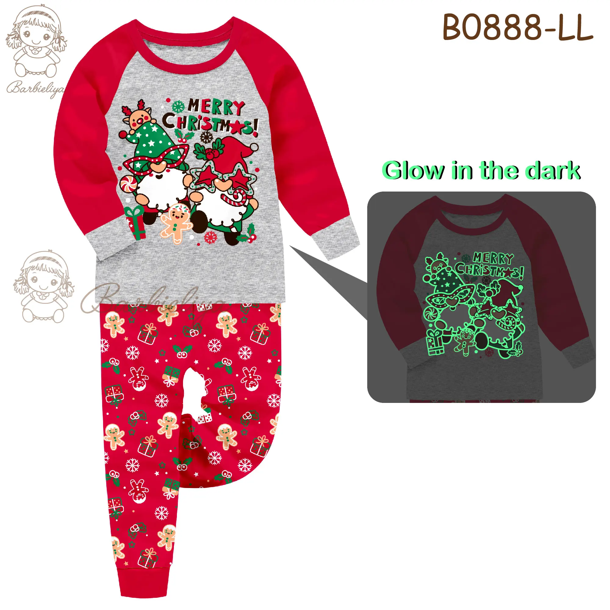 Christmas kids pajamas boy girls sleepwear  glow in the dark kid pyjamas