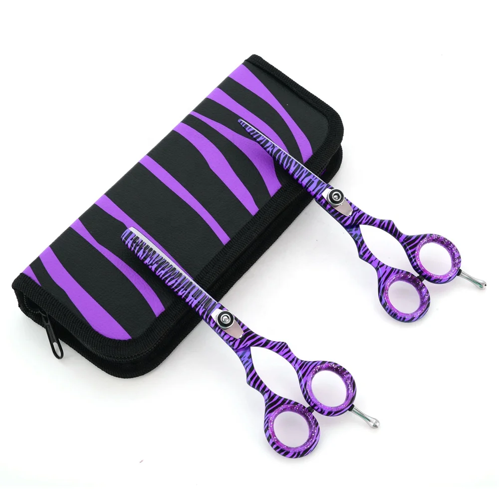 Professional Hair Cutting Hairdressing Barber Salon Scissor & Thinning Scissor Set Japanese Scissors Purple Zebra Design