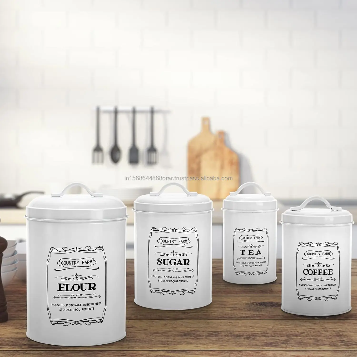 Modern Kitchen Tabletop Canisters Set of 4 Premium Quality Metal Fancy Design Hot Selling New Look Coffee Accessory Lid Included