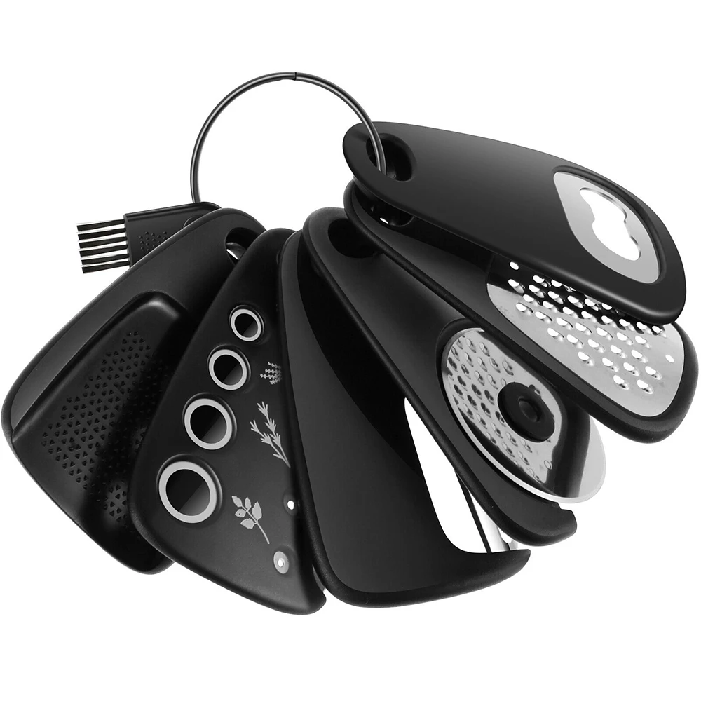 6-Piece Kitchen Gadgets Set - Cheese Grater - Bottle Opener - Fruit Peeler - Pizza Cutter - Ginger Grinder - Herb Stripper