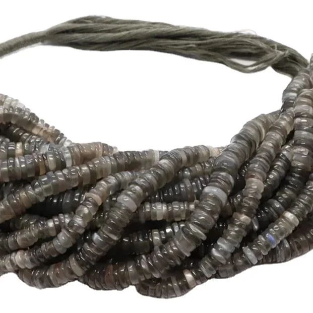 Trendy Grey Moonstone Smooth Heishi Beads Necklace 16 inch Wheel Shape Gemstone For Jewelry Making From India Manufacturer