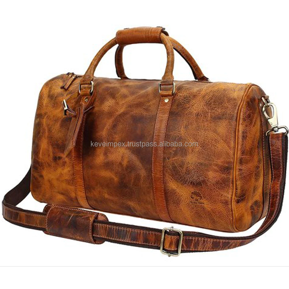 Top quality Brown color Genuine Leather Luggage Bags Travel Weekender Overnight Gym Sports Luggage For Men USA 2023