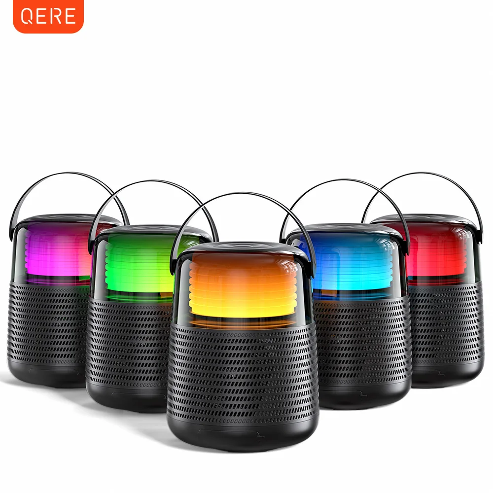 Wholesale QERE HF55 Mini Portable Wireless Speaker Outdoor Subwoofer With Led Flashing Colorful Metal Bass Speaker