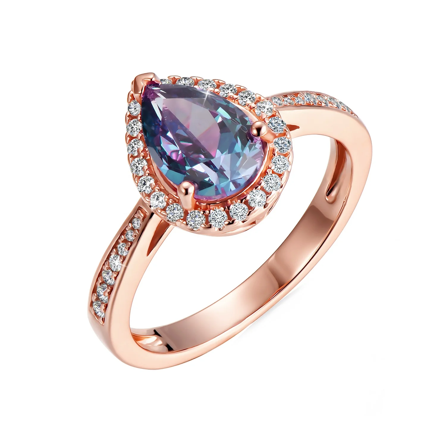 925 Silver With Gold Plated Alexandrite Gemstone Rose Gold Vintage Tear Drop Ring Destiny Jewellery New Luxury Women Jewelry