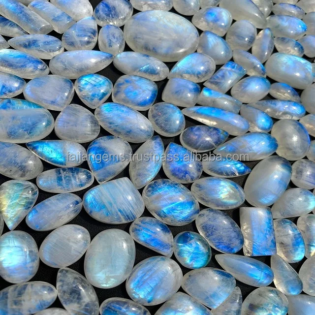 AA+ Natural Rainbow Moonstone Gemstone Lot Wholesale Rainbow Moonstone Cabochon Lot Moonstone Cabochon ,Blue Fire Flashy