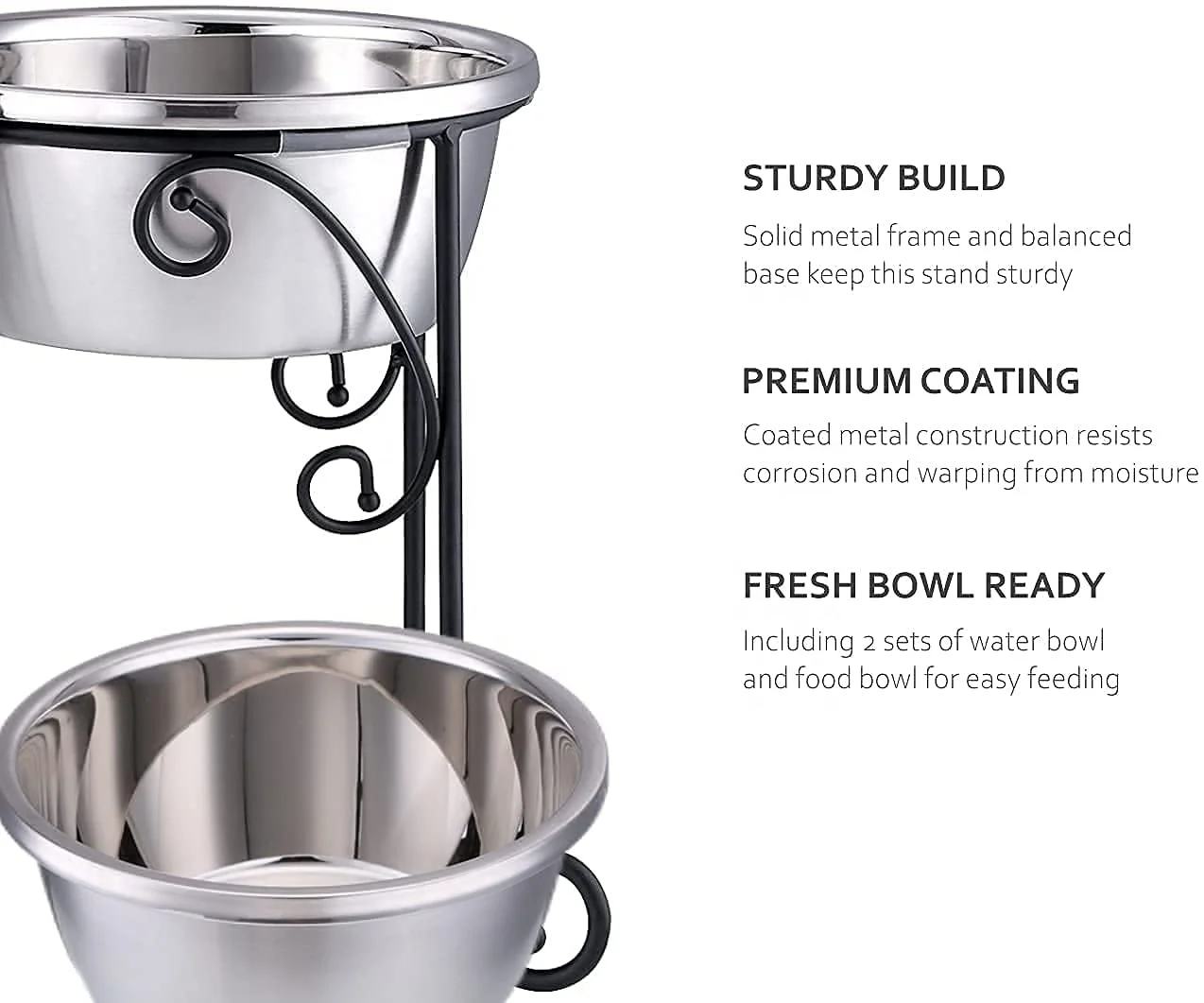 Black wire stand designer stainless steel  pet food and water bowl for puppies and cats in Customized Size and Color