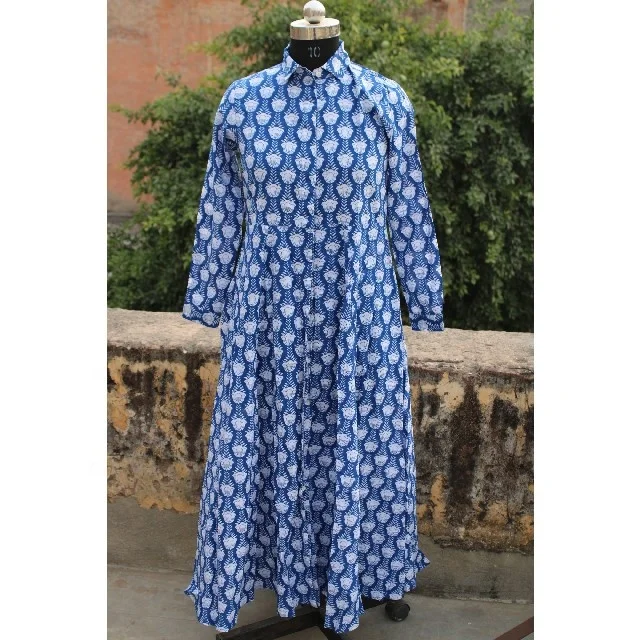 Indian Handmade Block Print Summer Dress With Pockets On Both Sides Long Kurti For Women