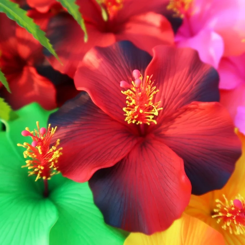 Best seller good quality Handcraft Handmade artificial hibiscus foam flower with special tattoo and color pattern