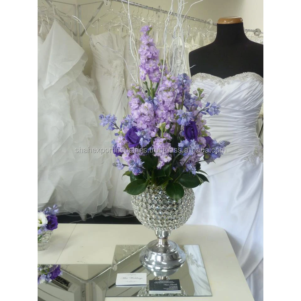 Crystal Beaded Flower Vase Decorated Artificial Flowers Arrangement Wedding Centerpiece Tabletop Flower Vase
