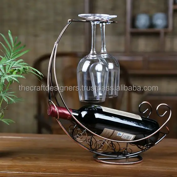 India Craft Human Arts Wine Bottle And Holder Decorative Anti Slip Display Metal Iron Wire Beer Bottle Stand Single Piece