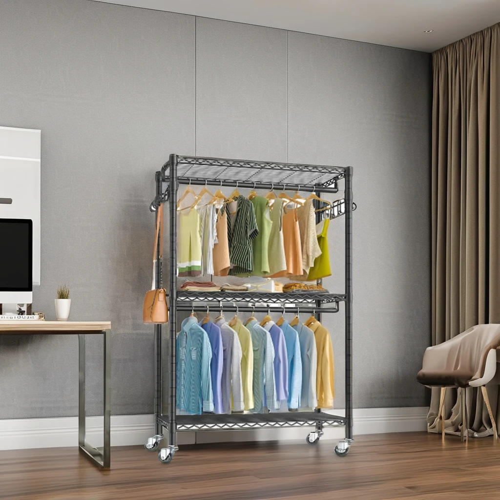 Factory Wholesale Manufacturing High Quality Wardrobes Clothing Display Racks With Hooks and Pulleys Movable Hangers