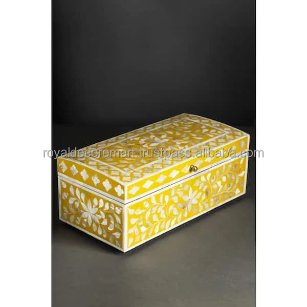 Royal Handcrafted Mother of pearl Inlay yellow Color Jewellery box Gift Box By Royal Decore Mart