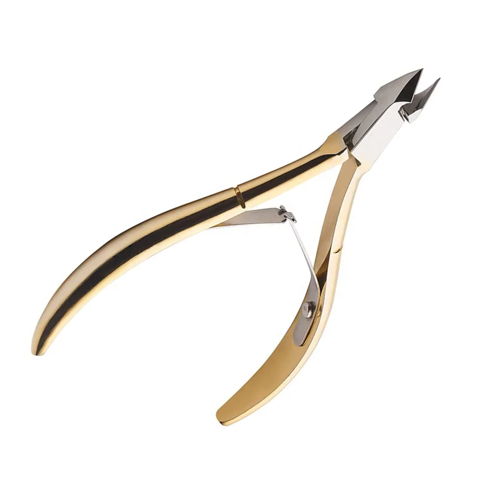 Позолоченные щипцы для кутикулы из нержавеющей стали с двойной пружиной оптом, щипцы для ногтей с двойной пружиной