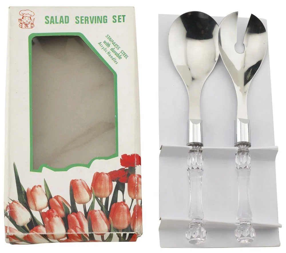 Yangjiang Factory, Salad Serving Set, big spoon and fork, marble print handle, SEMTA Audit