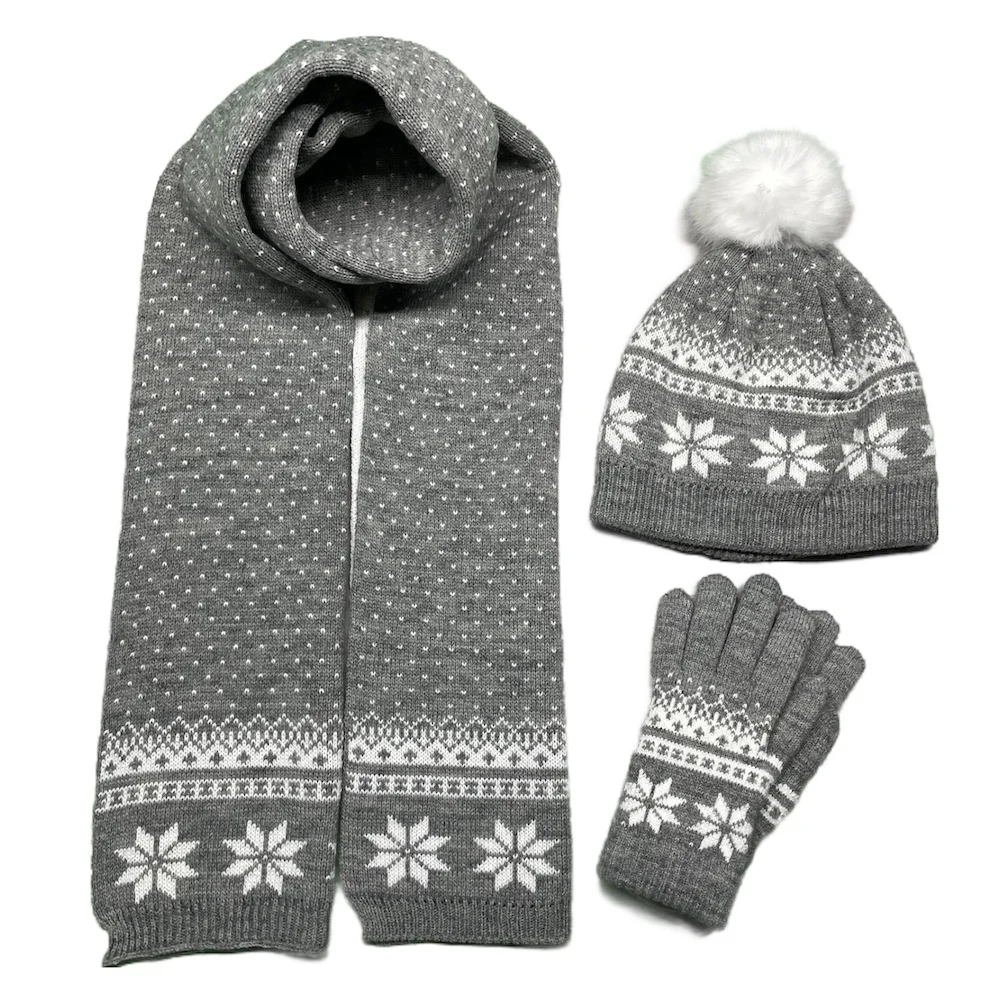 Customized Jacquard Pattern winter scarf hat and gloves sets