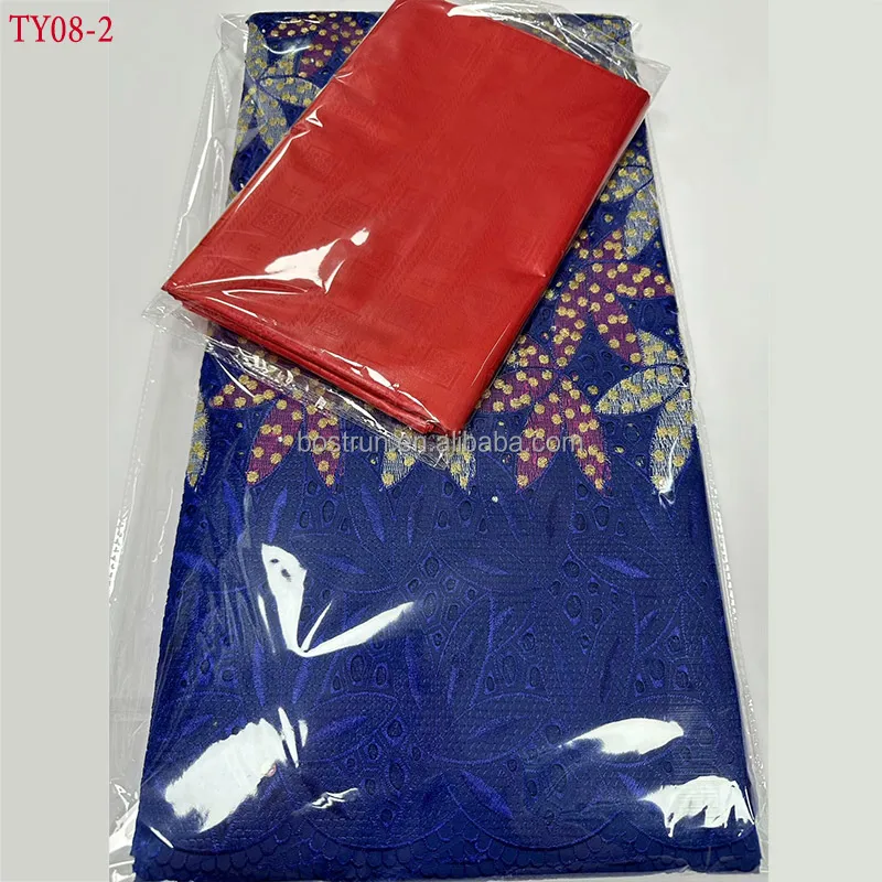 TY08   Cotton African Lace Fabric 5+5yards bazin rich nigerian brode High Quality And Bazin Riche Embroidery Wedding Party