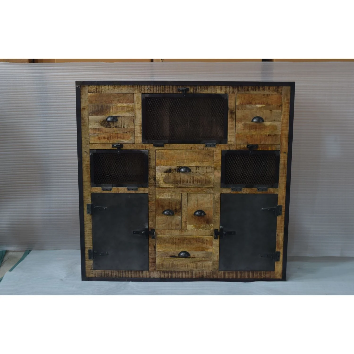 Industrial Modern Solid  Mango Wooden Metal Door  Sideboard Bed Room Workshop Living Room Cabinet