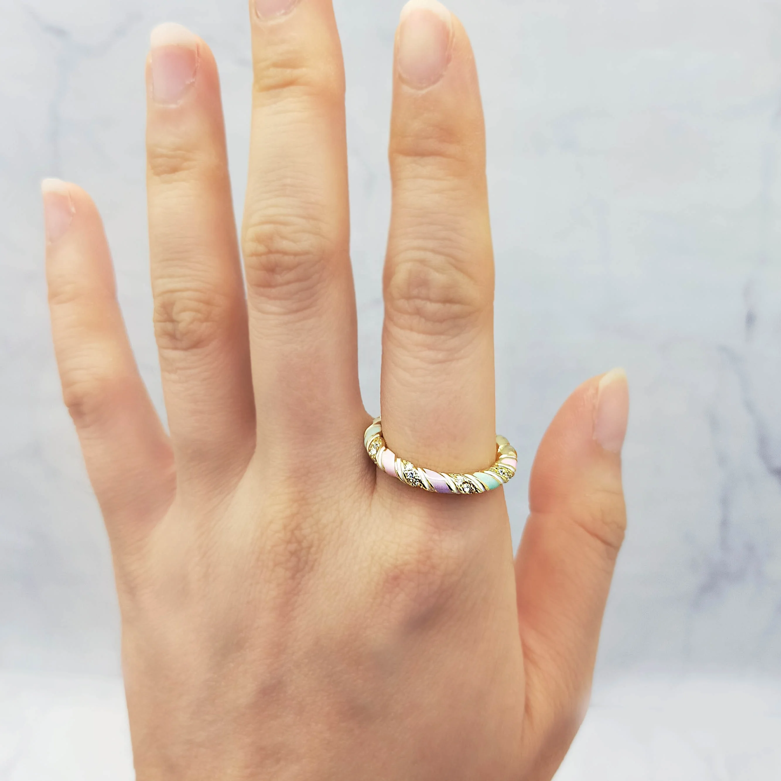 Twist enamel lacquered Zircon ring Gold plated stainless steel Zircon drip enamel pentagram necklace