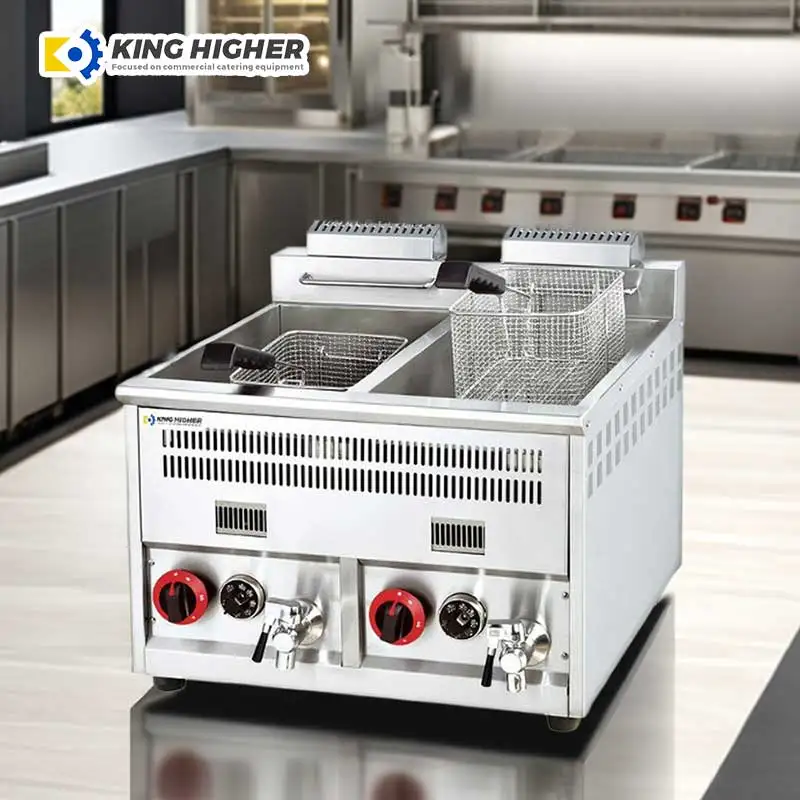 Commercial Counter Top Restaurant Gas Deep Fryer 16L+16L Industrial Donut/Chips/Cake Fryer for Home Hotels